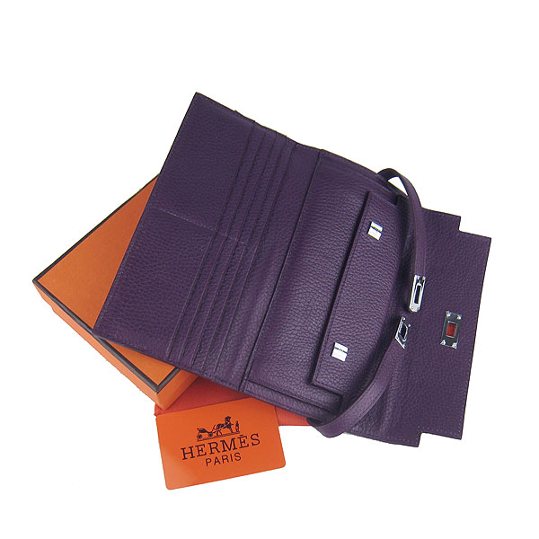 High Quality Hermes Kelly Long Clutch Bag Purple H009 Replica